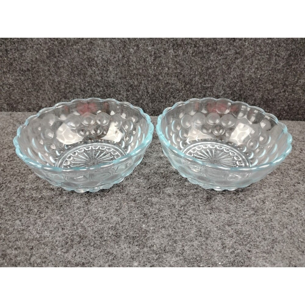 Vintage Anchor Hocking 2 Blue Bubble Desert Small Bowls 4.5"